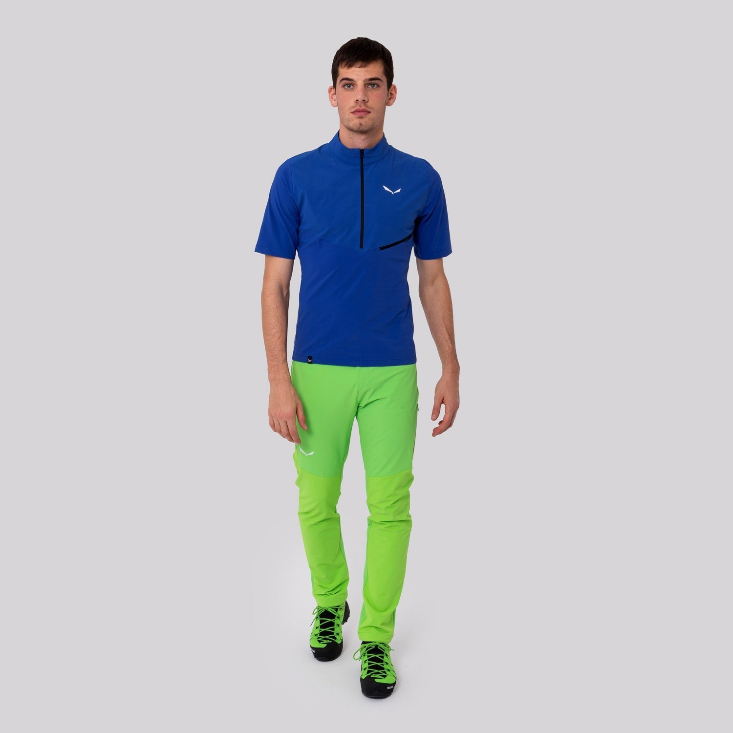 Férfi Salewa Agner Durastretch Half Zip T-Shirt Rövid Ujjú Ing Kék | 4617-HVJZP