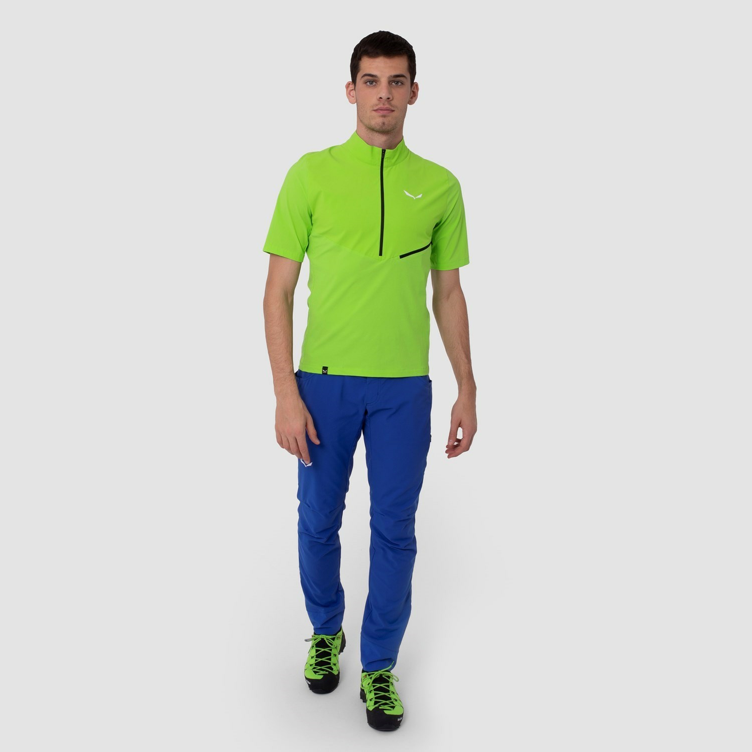 Férfi Salewa Agner Durastretch Half Zip T-Shirt Rövid Ujjú Ing Zöld | 7635-FZWQJ