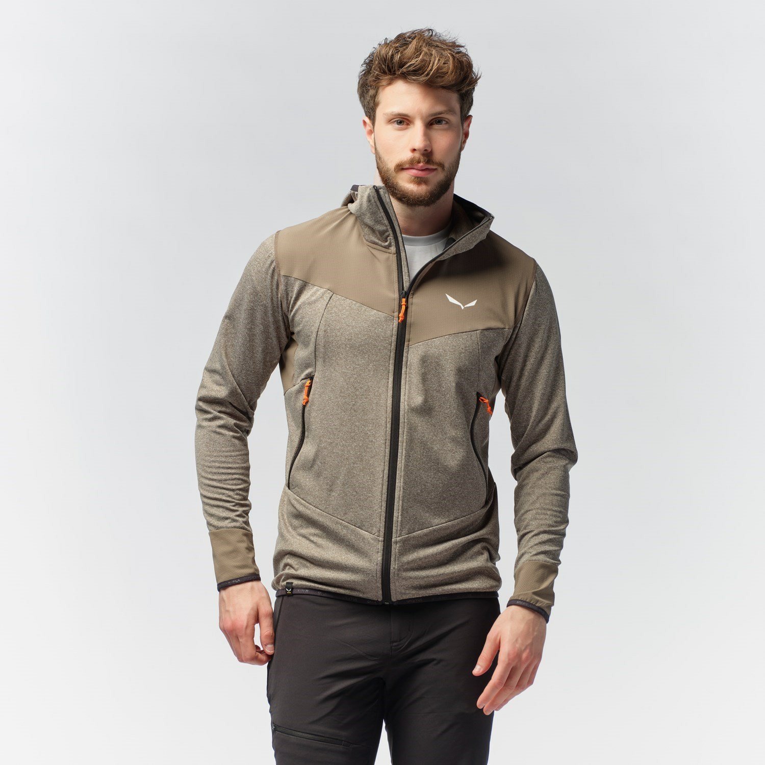 Férfi Salewa Agner Hibrid Polarlite Durastretch Csuklyás Jacket Kapucnis Pulóver Barna | 2768-BWJCU