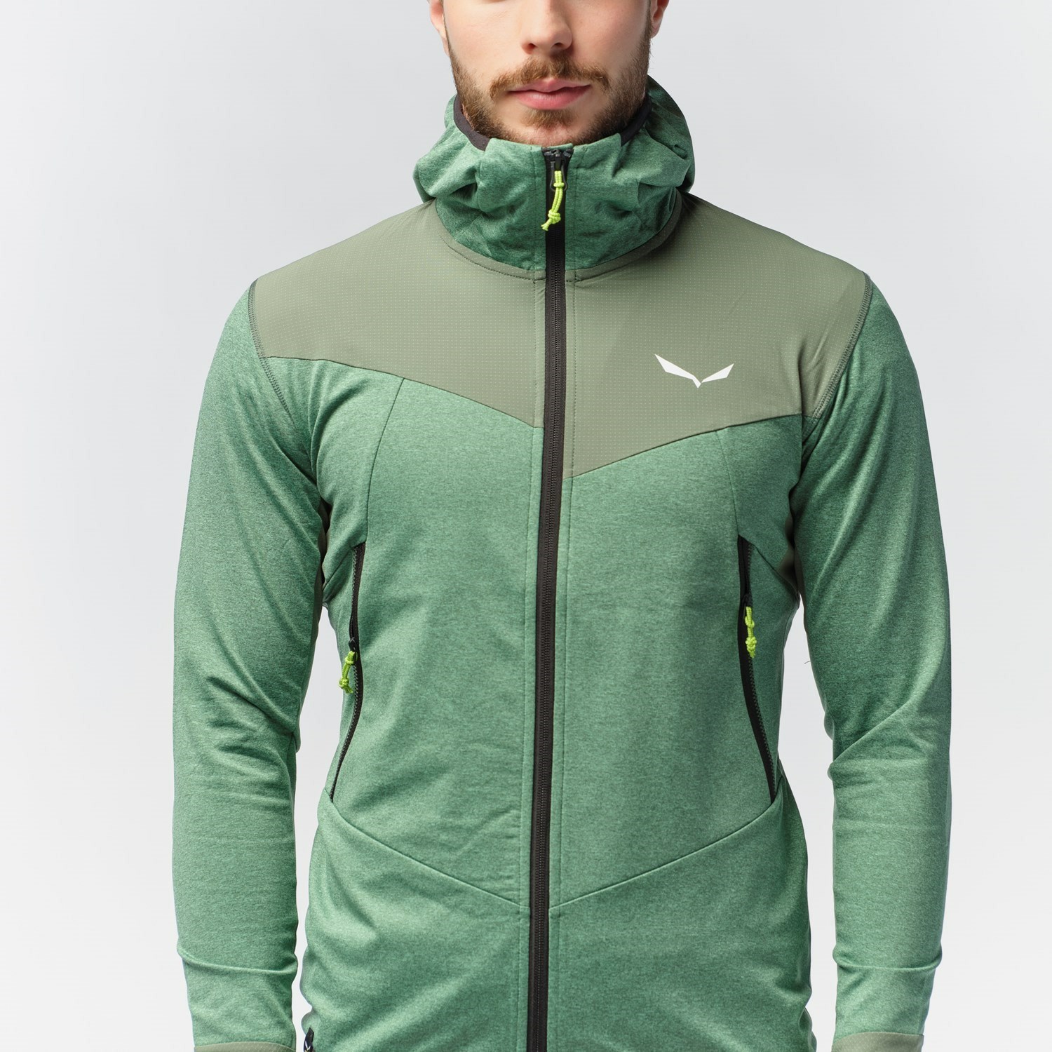 Férfi Salewa Agner Hibrid Polarlite Durastretch Csuklyás Jacket Kapucnis Pulóver Zöld | 8532-ZJHQT