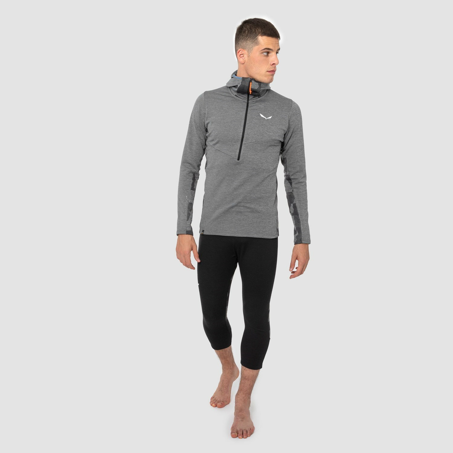 Férfi Salewa Boe Merino Csuklyás Half Zip Tee Kapucnis Pulóver Szürke | 8034-MFRZW