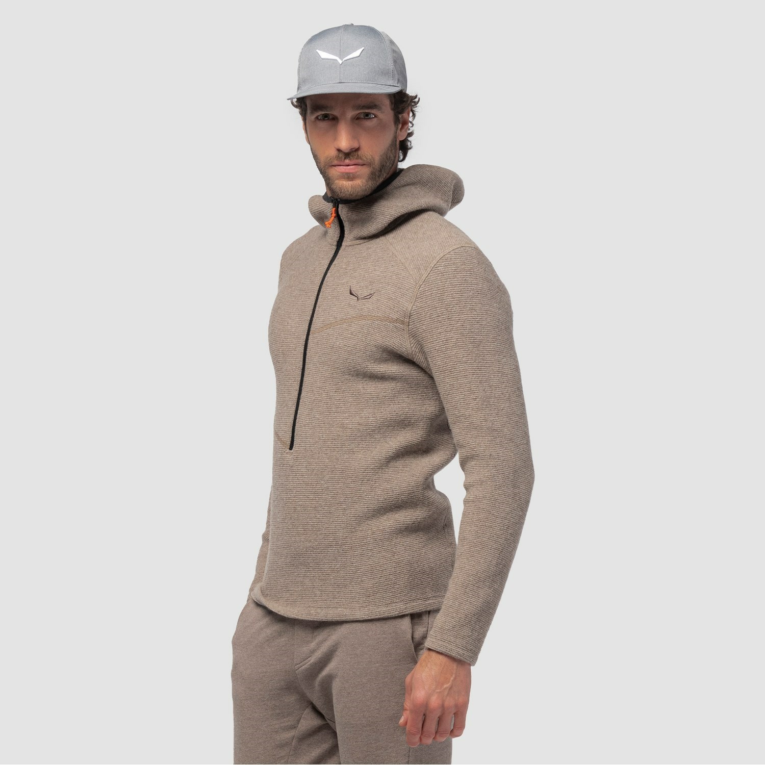 Férfi Salewa Fanes Sarner Half Zip Hoodie Kapucnis Pulóver Barna | 6183-DSYZP