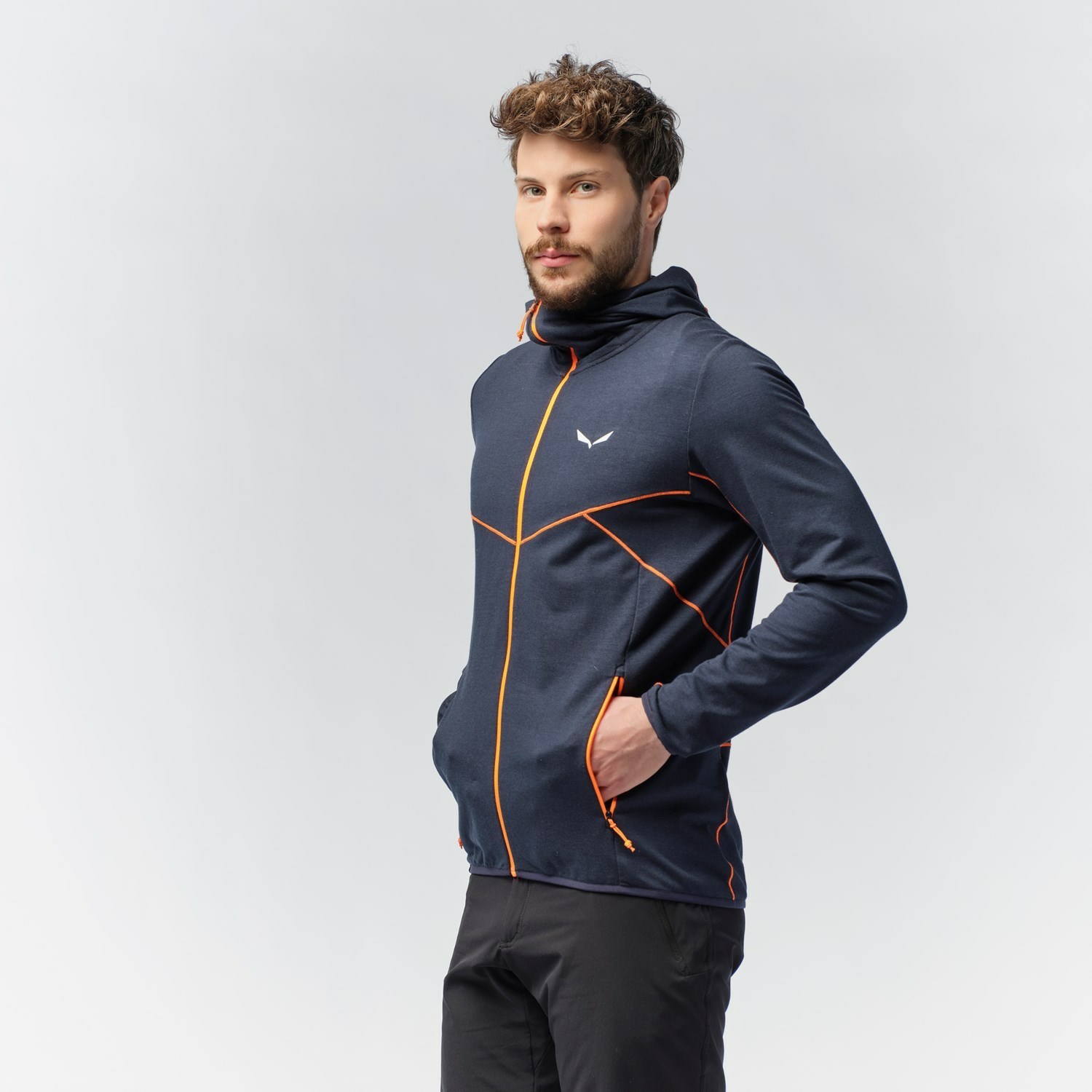 Férfi Salewa Light Micro Polarlite Full Zip Csuklyás Jacket Kapucnis Pulóver Sötétkék | 8154-FDPCQ