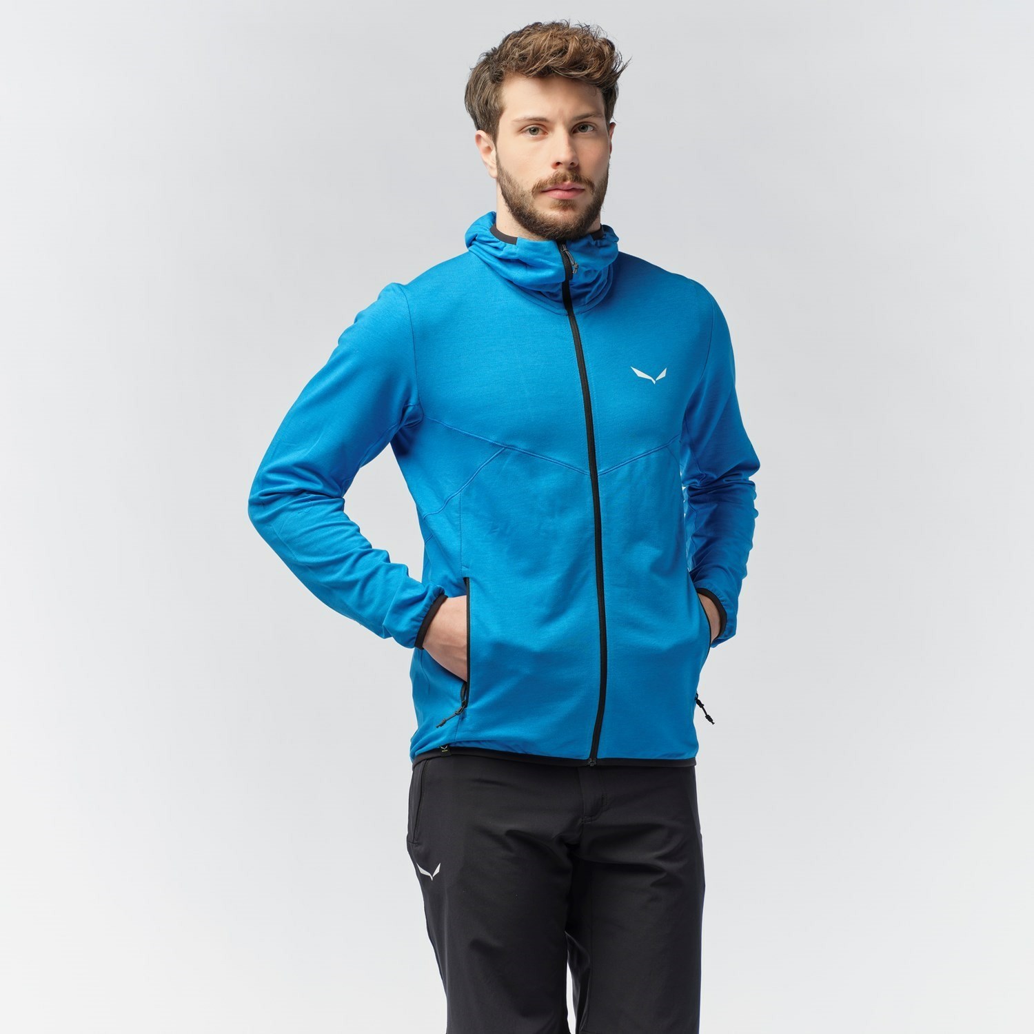 Férfi Salewa Light Micro Polarlite Full Zip Csuklyás Jacket Kapucnis Pulóver Kék | 9701-JIQDF