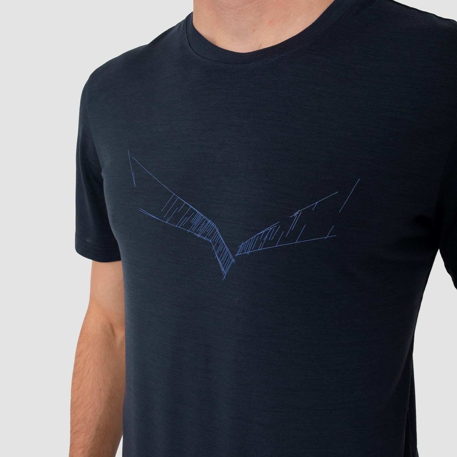 Férfi Salewa Puez Eagle Sketch Merino T-Shirt Rövid Ujjú Ing Sötétkék | 0512-AHGSV