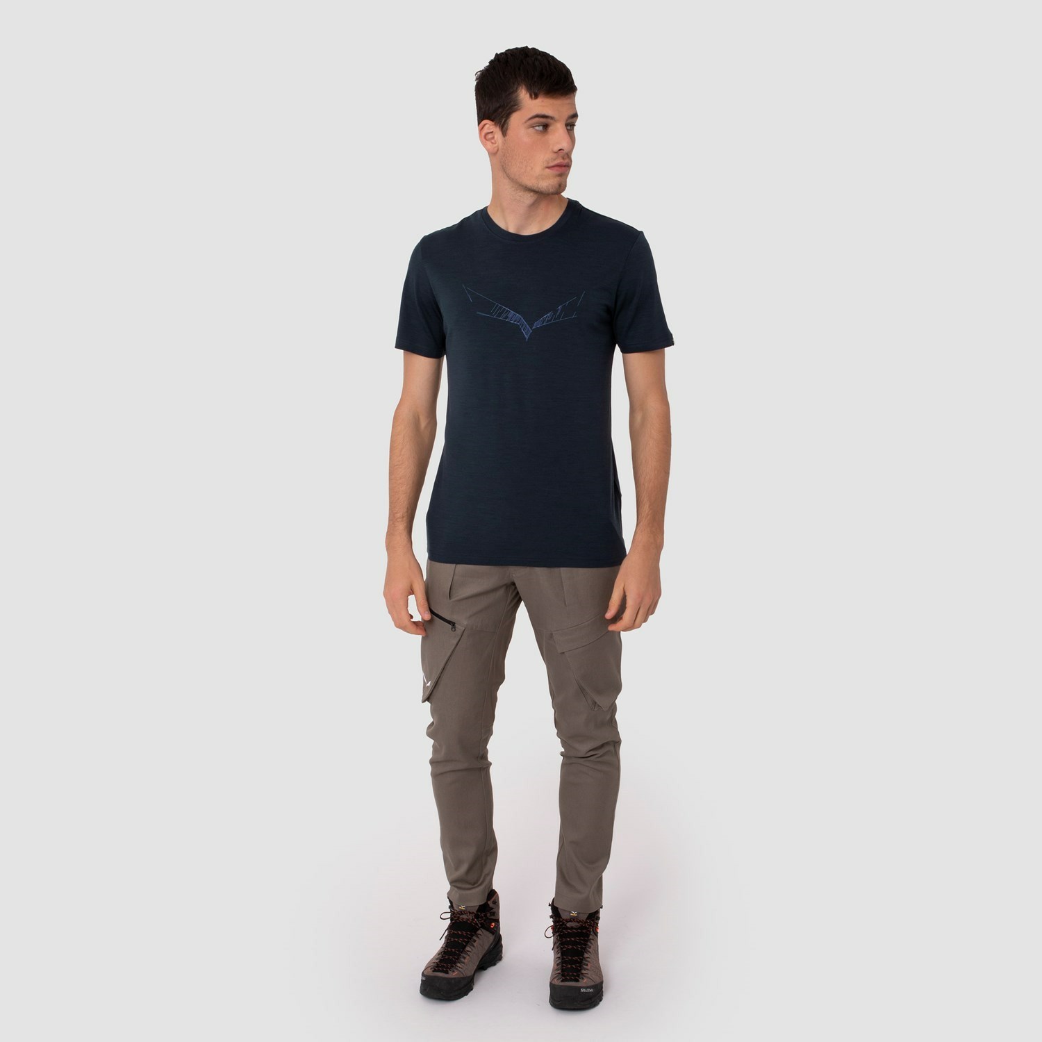 Férfi Salewa Puez Eagle Sketch Merino T-Shirt Rövid Ujjú Ing Sötétkék | 0512-AHGSV