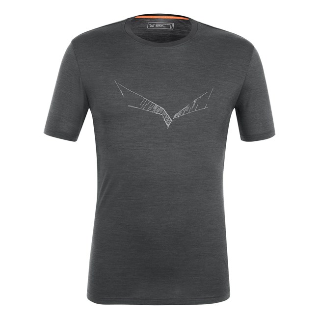 Férfi Salewa Puez Eagle Sketch Merino T-Shirt Rövid Ujjú Ing Sötétkék | 5271-HWOQM