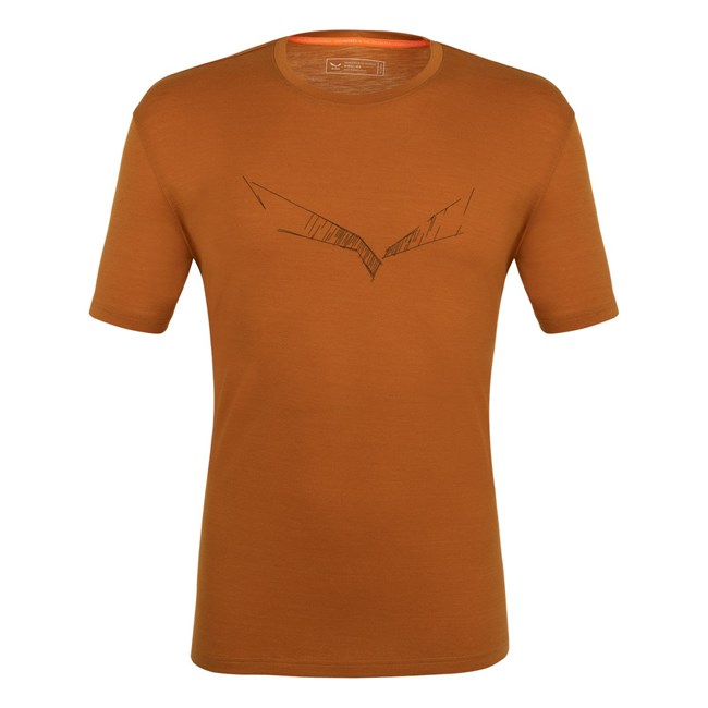 Férfi Salewa Puez Eagle Sketch Merino T-Shirt Rövid Ujjú Ing Narancssárga | 8214-FUCGA